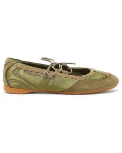 D-Mile - Ballerinaschnürschuhe aus Leder und Mesh - Flats - Damen - Grün