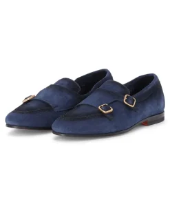 Doppel-Monks aus Veloursleder Blau