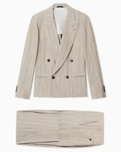Doppelreihiger Anzug aus Leinen Beige