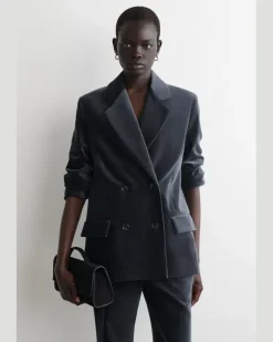 Doppelreihiger Blazer Aus Samt Blau