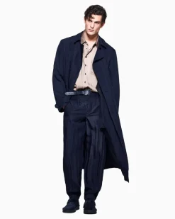 Doppelreihiger Trenchcoat aus Funktions-Viskosetwill Marineblau