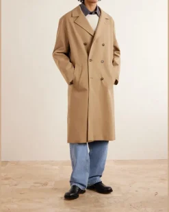 Double-Breasted Twill Trench Coat Neutrals