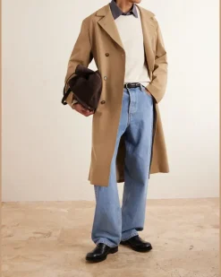 Double-Breasted Twill Trench Coat Neutrals
