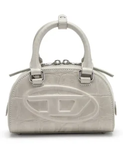 1DR Dome-Kleine-Bowlingtasche aus Leder in Krokodilleder-Optik - Schultertaschen - Damen - Grau