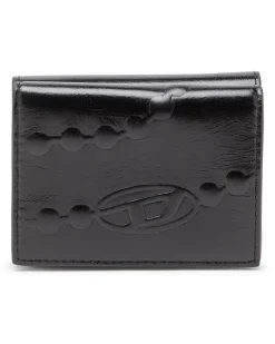 Dreifach gefaltete Lederbrieftasche mit geprägtem Kettenmotiv - Kleine Portemonnaies - Damen - Schwarz