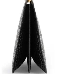 Dreiteilige Clutch aus Leder mit Krokoprägung Black