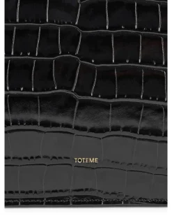 Dreiteilige Clutch aus Leder mit Krokoprägung Black