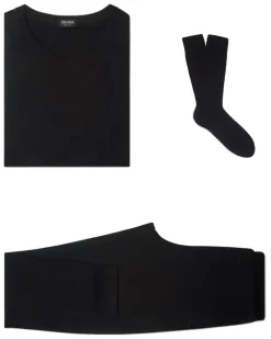 Dreiteiliges Pyjama-Set aus Lyocell - Schwarz