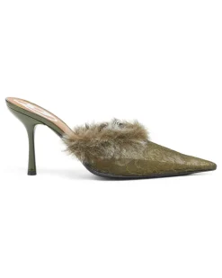 D-Ten & Half - Mules aus Nylon mit flauschigem Besatz - Mokassins und Mules - Damen - Grün