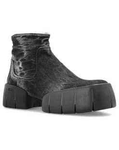 D-TEX Stiefeletten aus Denim mit Knitteroptik - Schwarz