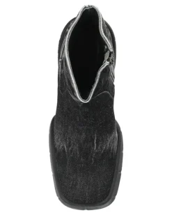 D-TEX Stiefeletten aus Denim mit Knitteroptik - Schwarz
