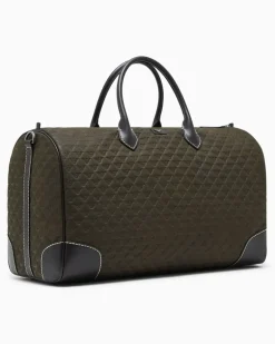 Dufflebag mit geometrischem Muster und Lederbesatz GrüN