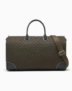 Dufflebag mit geometrischem Muster und Lederbesatz GrüN
