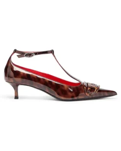 D-Venus - Patent Leopard T-Bar Pumps - Mokassins und Mules - Damen - Braun