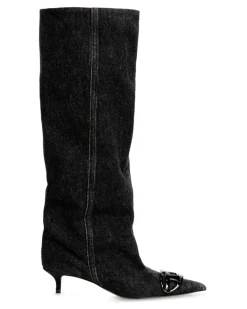 D-Venus - Stiefel mit weitem Schaft aus Denim, knielang - Stiefel - Damen - Schwarz