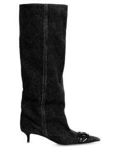 D-Venus - Stiefel mit weitem Schaft aus Denim, knielang - Stiefel - Damen - Schwarz