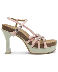 D-Woodstock-Riemchen-Plateausandalen aus glänzendem PU - Sandalen - Damen - Bunt
