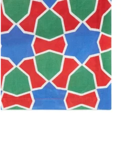 Eckige Tiles Tischdecke aus Leinen - Rot