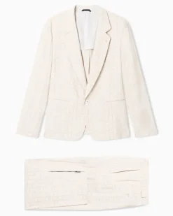 Einreihiger Anzug aus Viskose und Jacquard-Leinen Beige