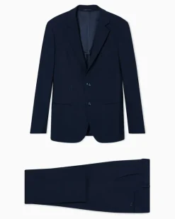 einreihiger Anzug aus Woll-Seiden-Crêpe, Soho-Linie Marineblau