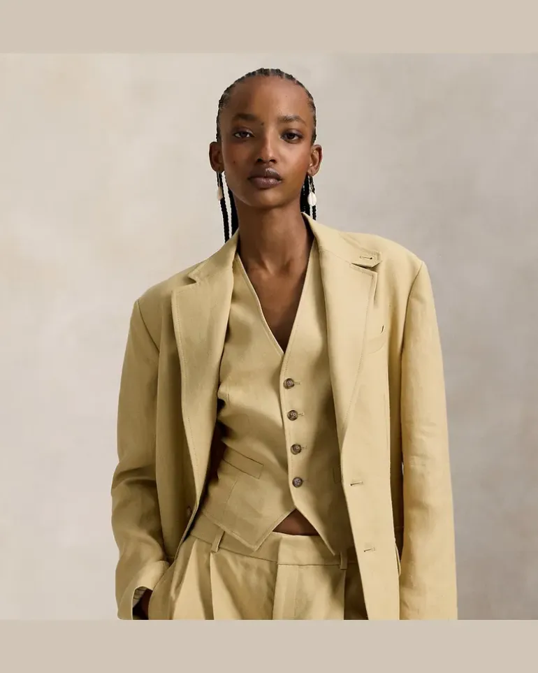 Einreihiger Blazer aus Hanf Tan