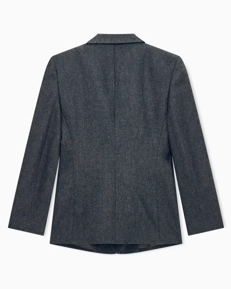 Einreihiger Blazer aus Wollflanell und Kaschmir Grau