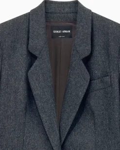 Einreihiger Blazer aus Wollflanell und Kaschmir Grau