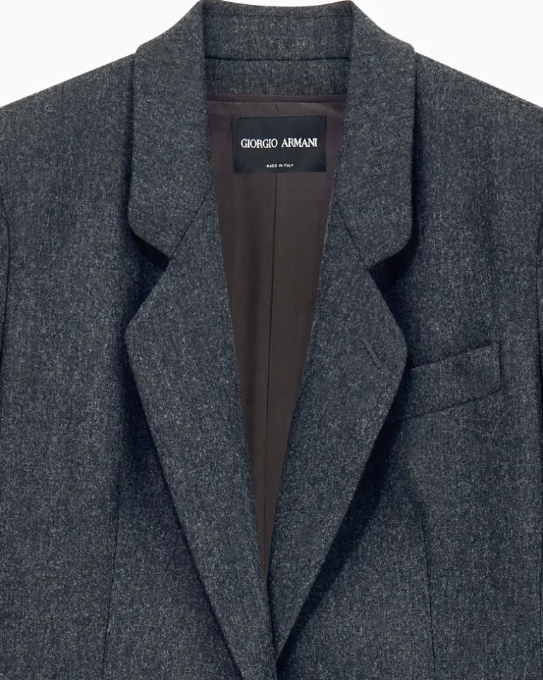 Einreihiger Blazer aus Wollflanell und Kaschmir Grau