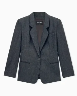 Einreihiger Blazer aus Wollflanell und Kaschmir Grau