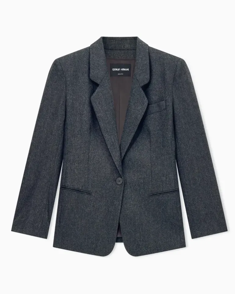 Einreihiger Blazer aus Wollflanell und Kaschmir Grau