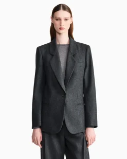 Einreihiger Blazer aus Wollflanell und Kaschmir Grau