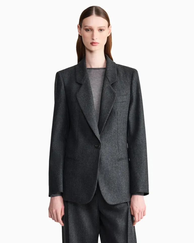 Einreihiger Blazer aus Wollflanell und Kaschmir Grau