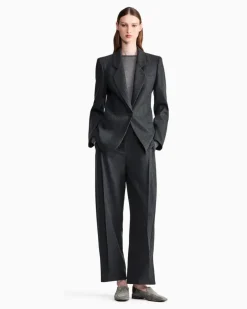Einreihiger Blazer aus Wollflanell und Kaschmir Grau