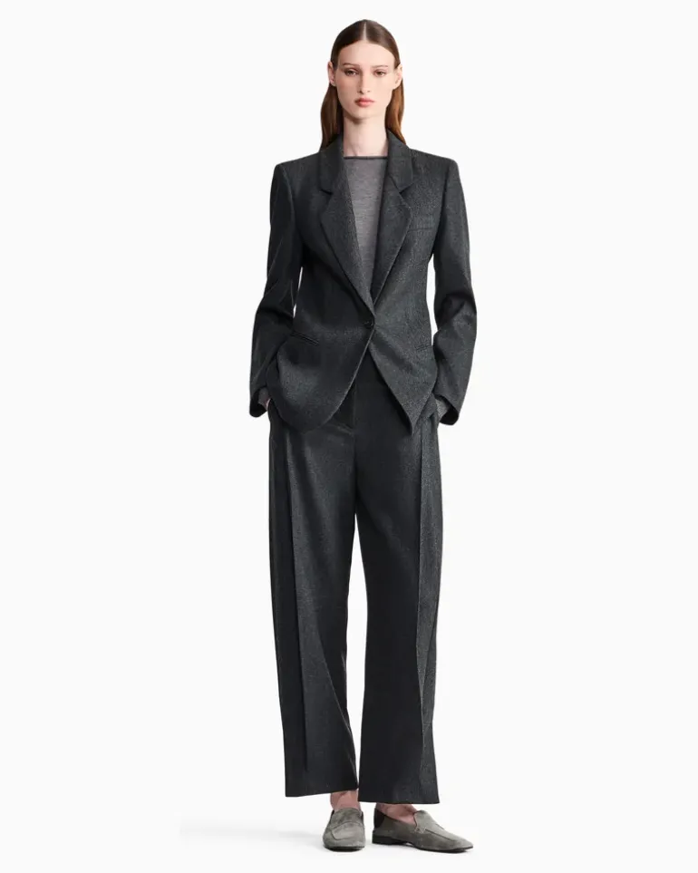 Einreihiger Blazer aus Wollflanell und Kaschmir Grau