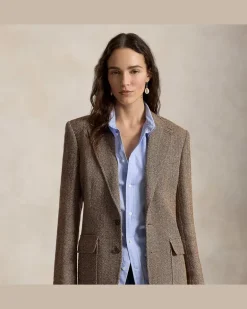 Einreihiger Blazer mit Fischgratmuster Brown
