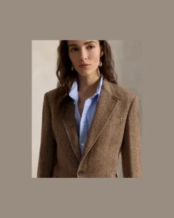 Einreihiger Blazer mit Fischgratmuster Brown