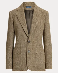 Einreihiger Blazer mit Fischgratmuster Brown