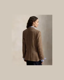 Einreihiger Blazer mit Fischgratmuster Brown