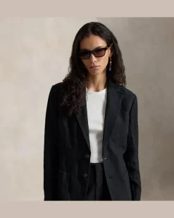 Einreihiger Leinenblazer Black