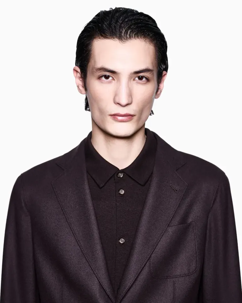 Einreihiger Regular Fit Blazer Kaschmir-Kollektion Braun