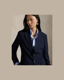 Einreihiger Stretch-Wollblazer Blue