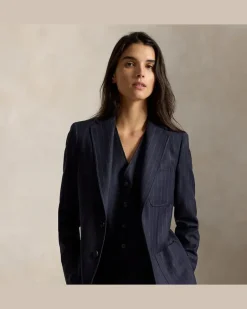 Einreihiger Wollblazer mit Nadelstreifen Blue