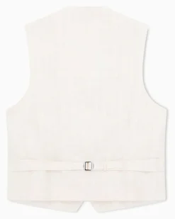 Einreihige Weste aus Viskose und Jacquard-Leinen Beige