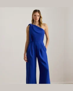 Einschultriger Jumpsuit mit Schleife Blue