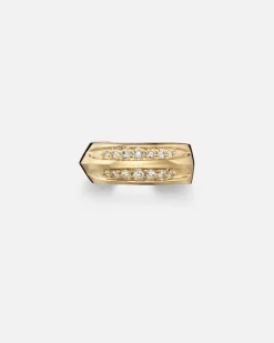 Einzelner Ear Cuff Knife Edge aus 14kt Gelbgold mit Diamanten