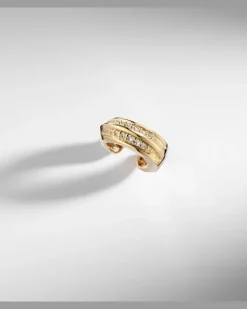 Einzelner Ear Cuff Knife Edge aus 14kt Gelbgold mit Diamanten