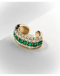 Einzelner Ear Cuff Lola aus 18kt Gelbgold mit Diamanten und Smaragden