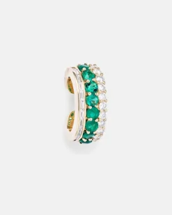Einzelner Ear Cuff Lola aus 18kt Gelbgold mit Diamanten und Smaragden