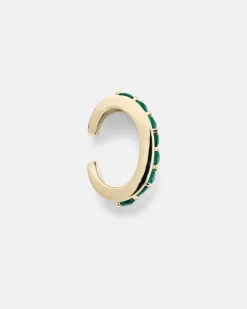 Einzelner Ear Cuff Lola aus 18kt Gelbgold mit Diamanten und Smaragden