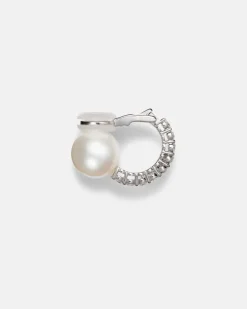 Einzelner Ear Cuff Pearlescent aus 18kt Weißgold mit Diamanten und Süßwasserperle Silber